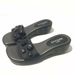 Sesto Meucci Black Leather Strap Wedge Jewels